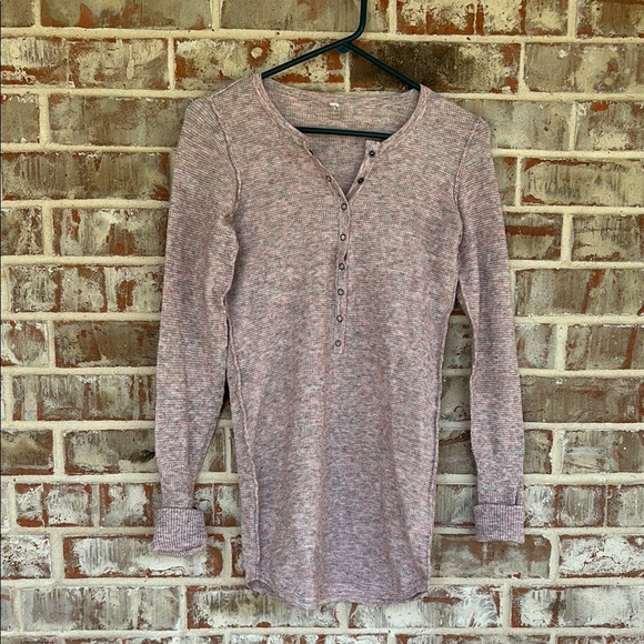 Intimately Free People Heathered Pink Knit Henley  Top - Picture 1 of 8